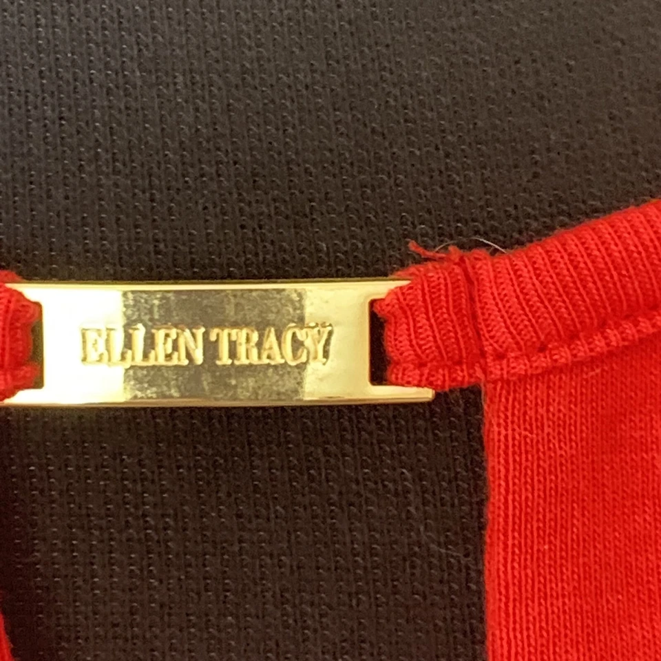 Top túnica Ellen Tracy talla LG rojo manga 3/4 blusa con escote ojo de cerradura algodón Foto 3 de 4