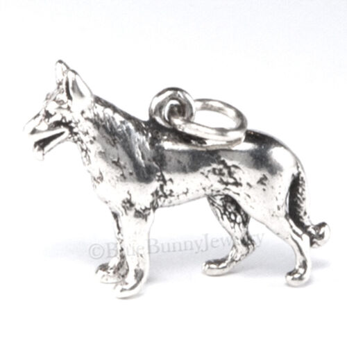 GERMAN SHEPHERD Dog Charm Pendant solid 925 Sterling Silver 3D .925 - Picture 1 of 5