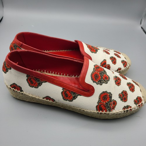 Alexander McQueen shoes flats Canvas Poppy Print Espadrille Red Ivory 10 EUR 41 - Picture 6 of 10
