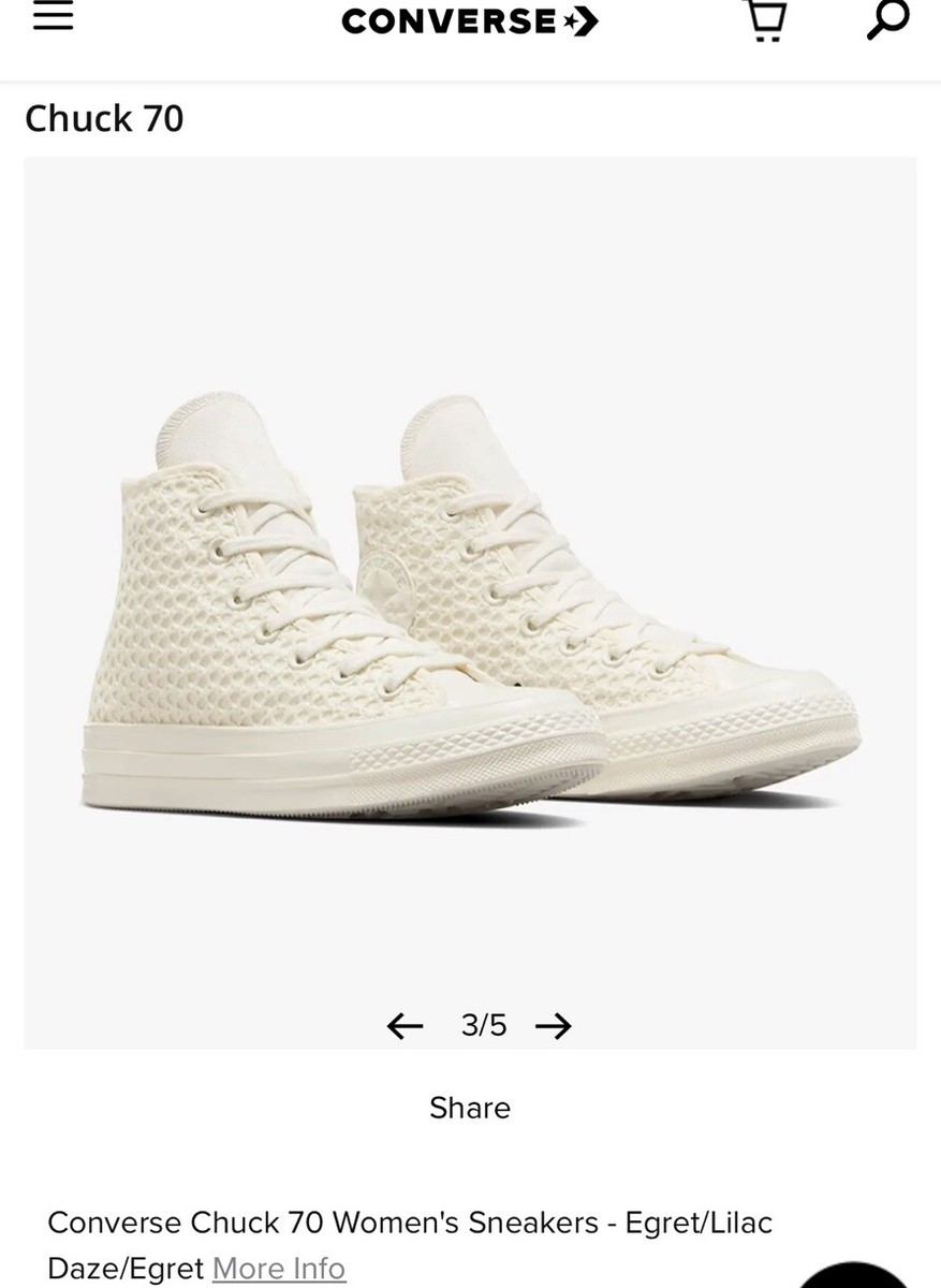 Converse Chuck 70 High Top Sneakers Women 7, Men 5 Crochet White