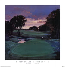 ROBERT SCHAAR Sunset Golfing 32" x 31" Offset Lithograph 1992 Contemporary