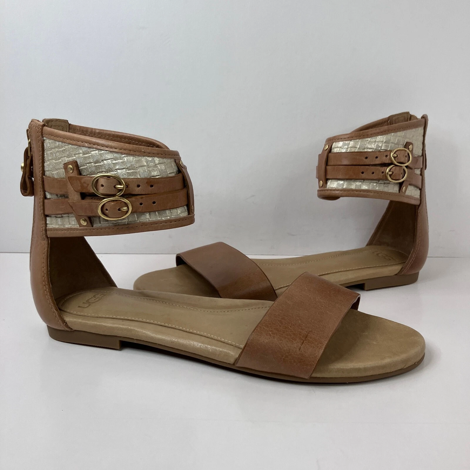 Sandali con cesto metallico taglia 7 5 Ugg Australia SAVANA tacchi cinturino alla caviglia castagno