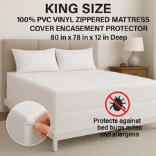 King Size Heavy Weight Vinyl Mattress Cover Zippered, Waterproof, 12" Deep