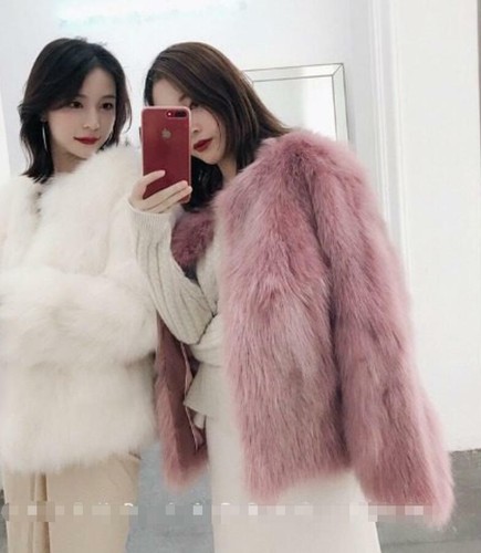 Women's Faux Fur Parkas Coat Short Jackets Slim Fit Thicken Crew Neck Korean OL - Picture 6 of 16