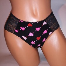 Victoria Secret PINK Panty Cheeky Black Pink Red Hearts Lace Back New