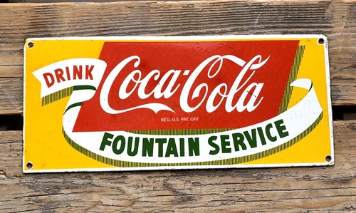 VINTAGE Drink COCA COLA FOUNTAIN SERVICE PUMP STATION PORCELAIN OIL GAS SIGN