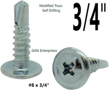 Modified Truss Head #8 x 3/4 Self-Drilling K-Lath Tek Screws (10,000)