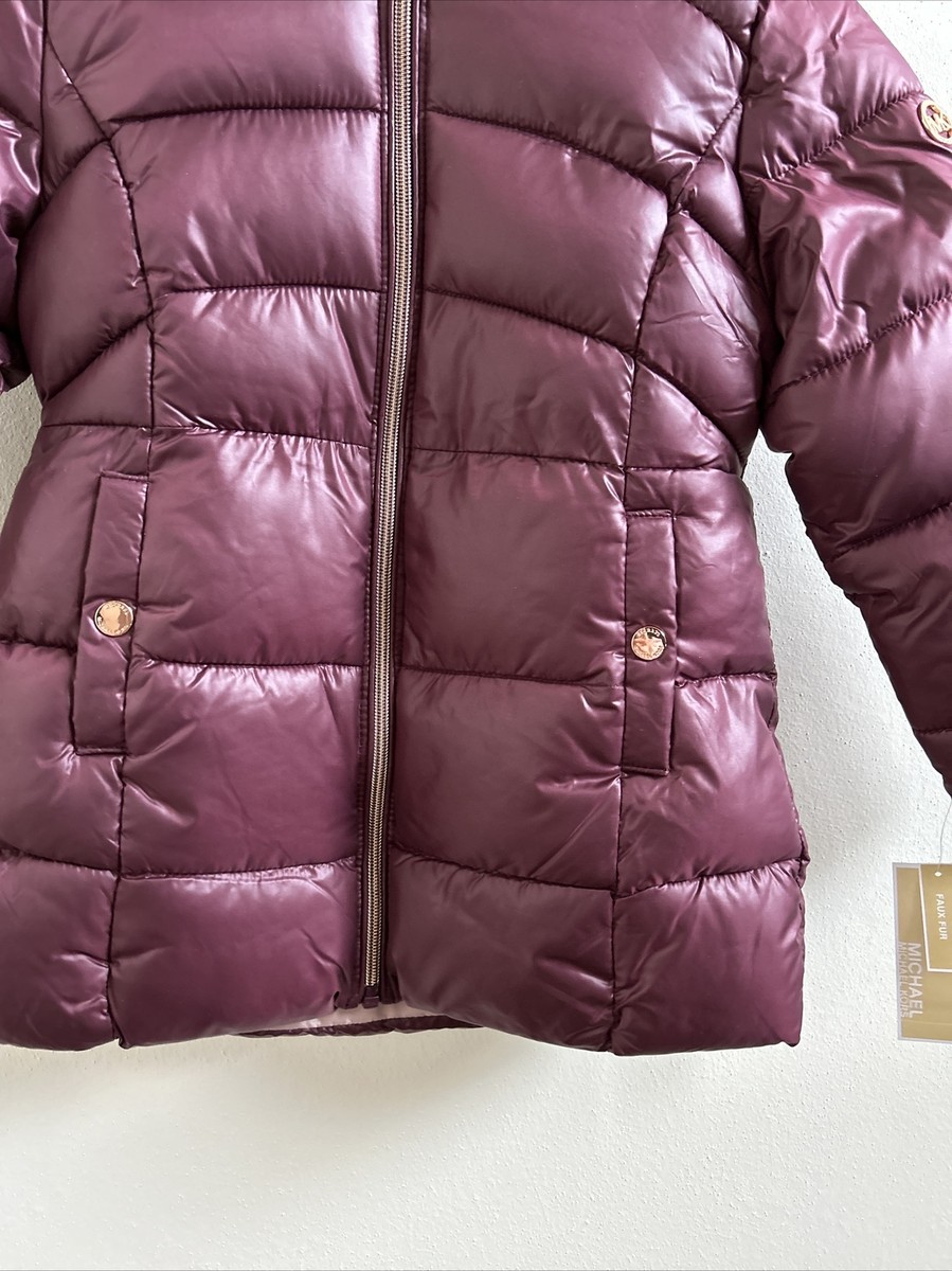 Michael Kors Little Girls Heavy Weight Stadium Coat Wine Size 5/6 
