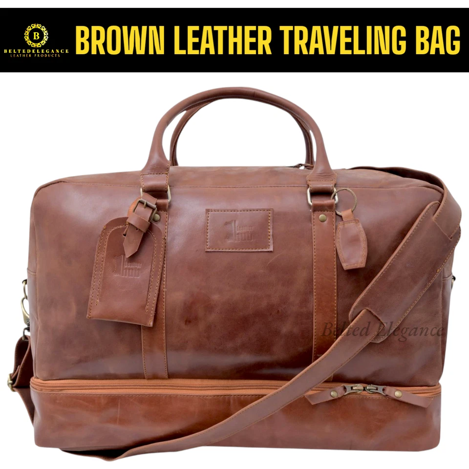 Brown Leather Duffle HandBag Travel Luggage Gym Weekend Unisex Vintage Genuine . - Image 3 of 4