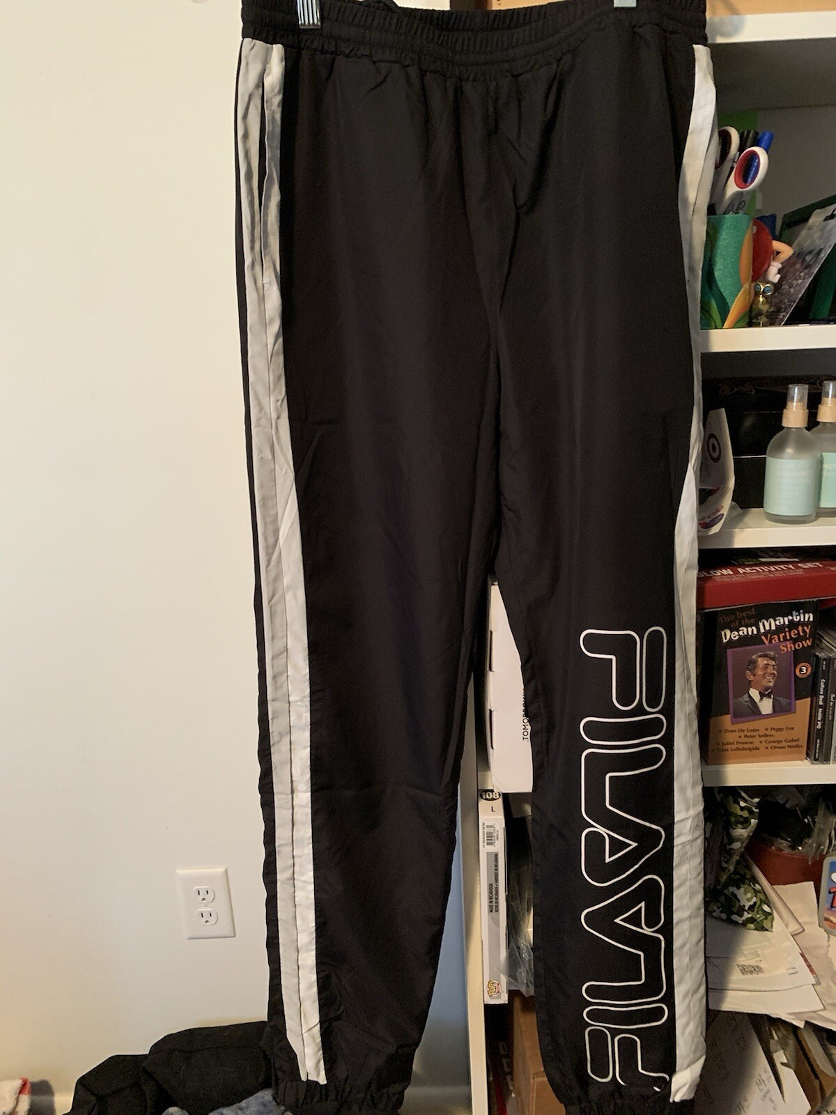 *FILA Pantalone a vento pista retrò anni 90 Nero Uomo taglia S