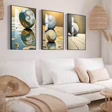 Framed Wall Art Set of 3 Bright Posters Prints, Modern Abstract Aesthetic P...