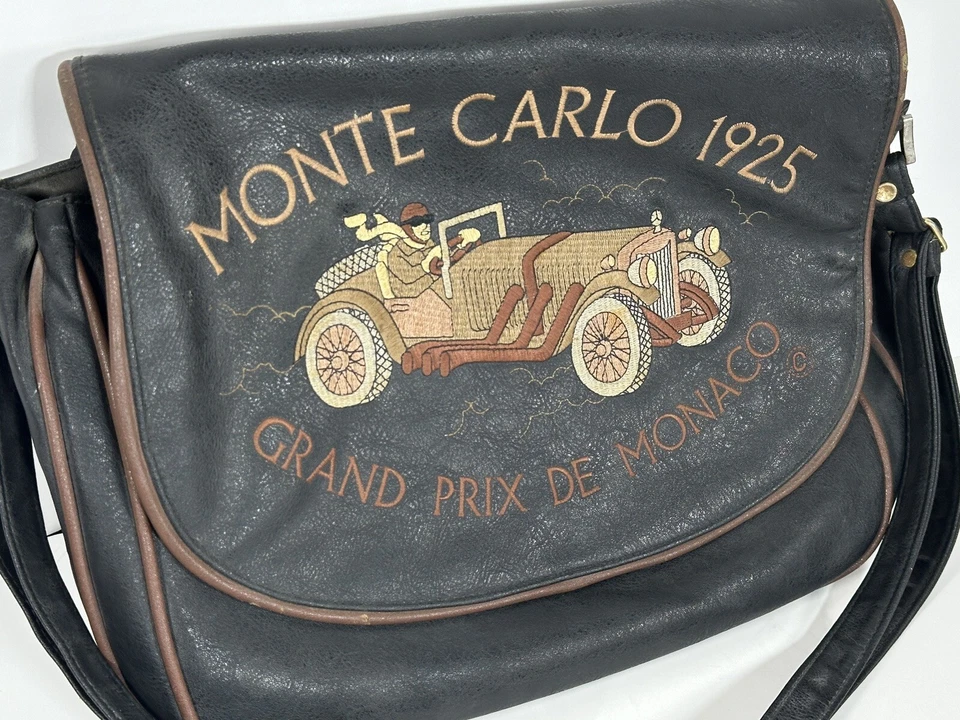 Винтажная кожаная сумка-мессенджер Monte Carlo 1925 Grand Prix de Monaco 1990-е искусственно состаренная - Изображение 4 из 4