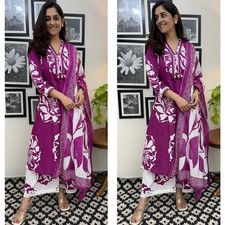 Women's Floral Cotton Kurta Pant Set with Dupatta  Indian Block Print Suit