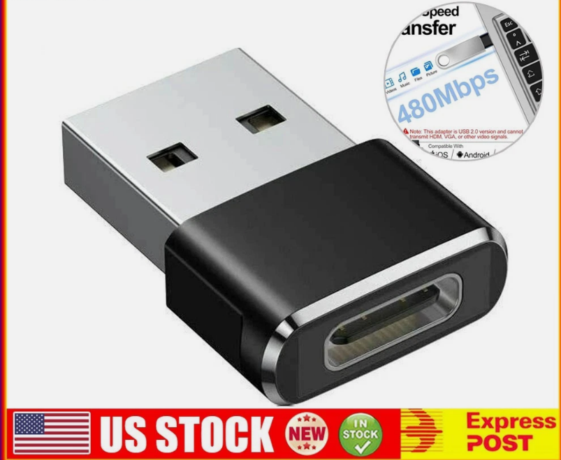 USB to USB C Adapter Type-C Female to A Male OTG Converter Car Charger ...