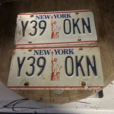 Vintage Pair New York State Statue Of Liberty License Plates Y39 Okn