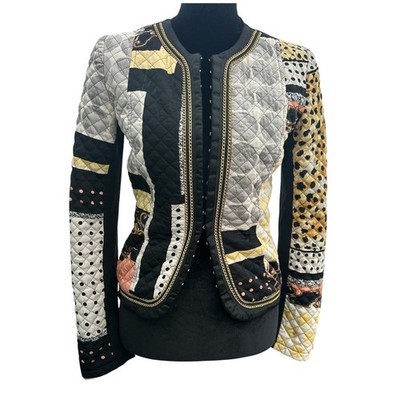 Rinascimento Giacca Jacket Made in Italy Quilted Mixed Print Chain Trim Small