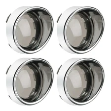 Smoke Turn Signal Lens Cover 2" Bullet Visor-Style Chrome Bezels Compatible f...