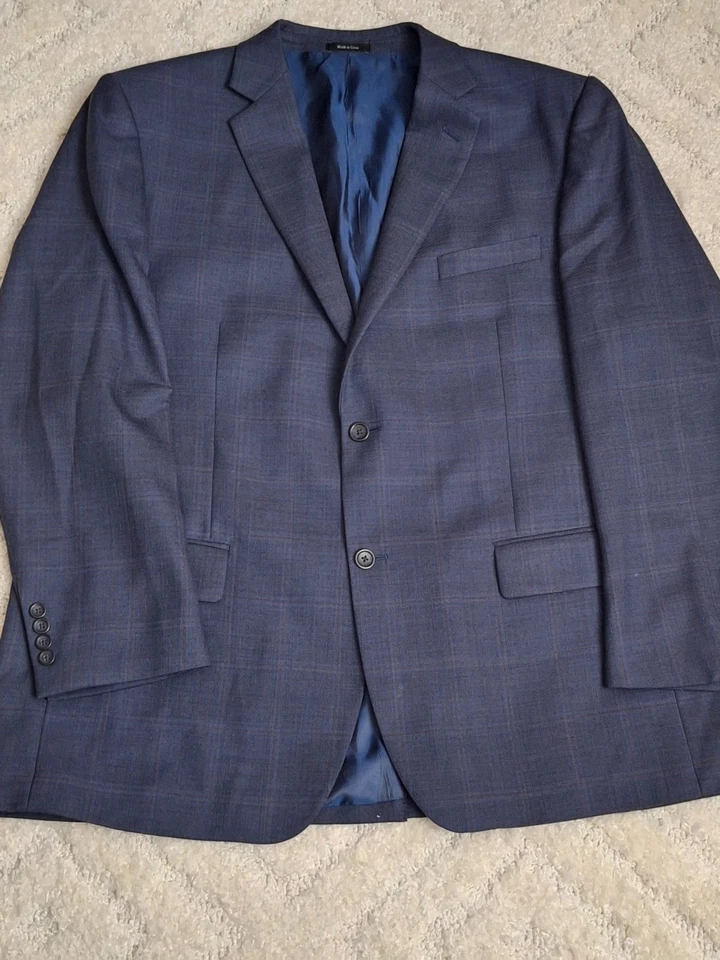 Joseph & Feiss Gold Mens 48L Wool Blazer Sport Coat 2 Button Blue Classic Preppy - Image 2 of 4