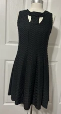 ENFOCUS STUDIO Women’s Black  Fit N Flare Dress Sleeveless Chevron Cut Out 8