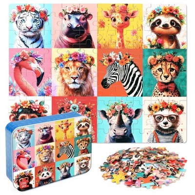 100 Piece Jigsaw Puzzle Kids Ages 48 Educational Learning Activity Metal Box