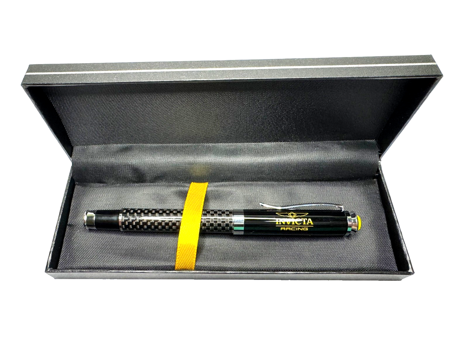 Invicta Racing Carbon Fiber Look Rollerball Pen Yellow Accent Blue Ink ...
