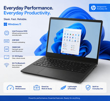 HP Windows 11 Laptop with Full Lifetime Microsoft Office 128GB SSD 14” Black
