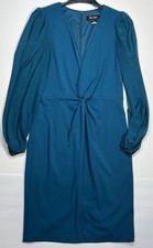 Jessica Howard Women's Sz 12 Dark Teal Sheer Sleeve Cocktail Dress, Excellent