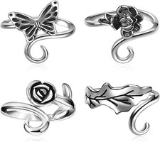 Adjustable Knitting Crochet Loop Ring 4 Pcs Silver Knitting Ring Tension Rings f