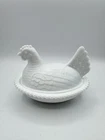 Indiana Glass Chicken Hen on Nest Covered Candy Dish Bowl White Milk Glass VTG