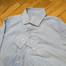 Ermenegildo Zegna Men Shirt M 42 16.5 Slim Fit Fine Striped Long Sleeve Blue