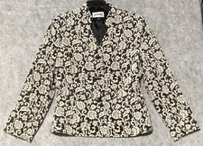 Kasper Black/Ivory Floral Jacquard Evening Jacket Blazer Notch Lapel Lined 12