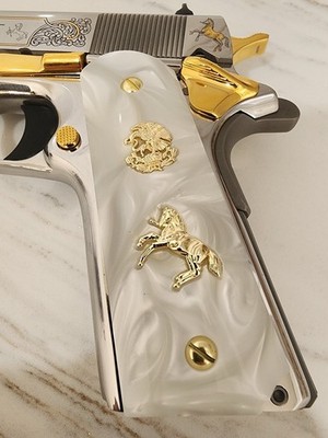 1911 ''Aguila''  Horse  24k Gold Plated Inlayed Grips  Pearl Grips