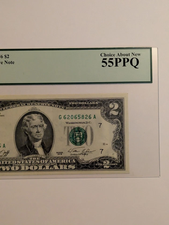 1976 $2 Two Dollar Bill ~ PCGS CURRENCY 55 PPQ ~ CHOICE ABOUT NEW ~ Fr.1935-G - Image 2 of 4