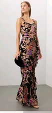 Dress The Population Maxi Dress Sz Medium Black Velvet Floral Ruffled Gown Paris