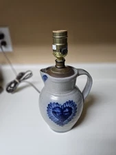 Rowe Pottery Works Salt Glaze Stoneware Pitcher Table Lamp Blue Heart Cambridge