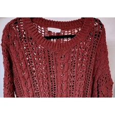 Elodie Women's Medium Knit Sweater Open Weave Burgundy Casual Comfy