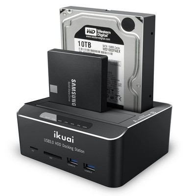 ikuai SATA to USB 3.0 Dual Bay Hard Drive Dock for 2.5/3.5 SATA HDD SSD with Mic