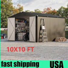 10x10 FT Outdoor Metal Storage Shed with Sturdy Frame and Lockable Door