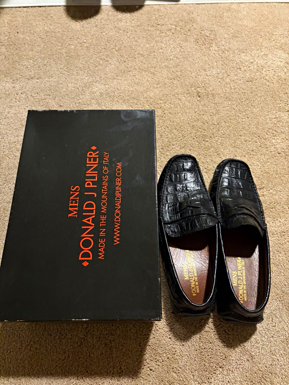 Donald J Pliner Men's Black Leather Croc Slip-On Dress Loafer US 12 New Box