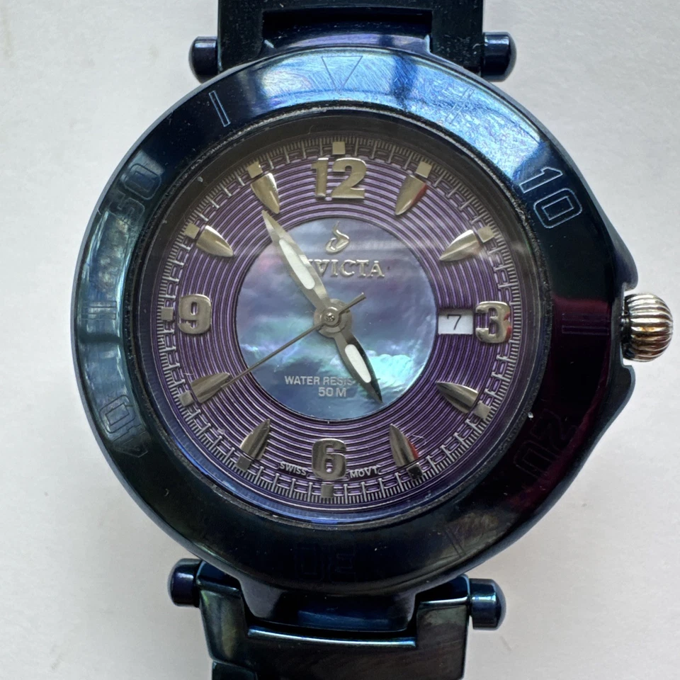 Vintage Invicta Women's 4675 Ceramic Blue Ion Plated Watch Needs Battery VG - image 3 of 4