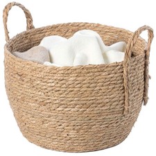 Decorative Round Wicker Woven Rope Storage Blanket Basket with Braided Handle...