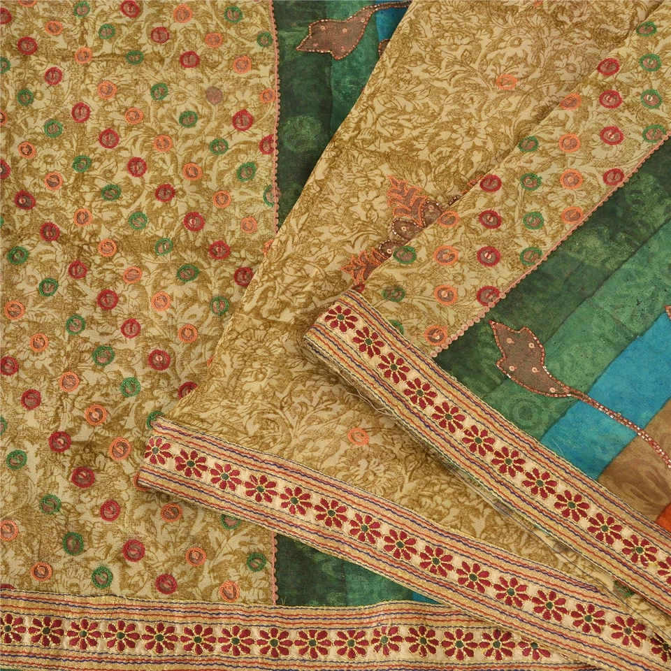 Saris Sánskriti Vintage Multi Bordado Lentejuelas Pura Georgette Sari Tela 5Yd Foto 3 de 4
