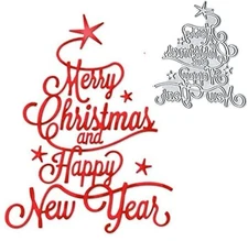 Merry Christmas Tree Metal Die Cuts, Happy New Year Tree Cutting Dies Cut Ste...