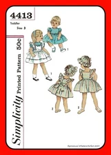 Toddler SUNDRESS Hat PINAFORE Dress Girl Simplicity 4413 Vtg 1953 Sewing Pattern