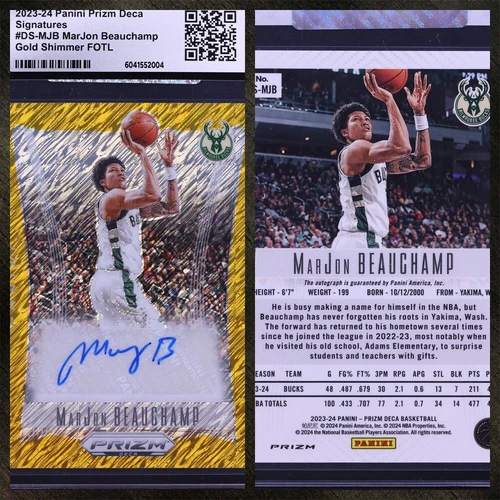 2023 Panini Prizm Deca MarJon Beauchamp GOLD SHIMMER FOTL AUTO #/10 - CGC AUTH