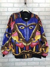 Vintage Picasso Style Oversized Satin Bomber Jacket All Over Print 80s Full Zip