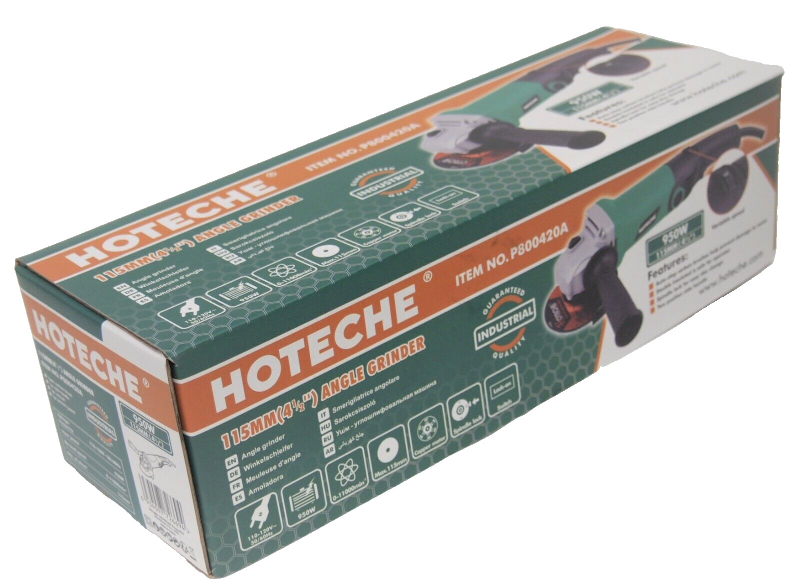 Hoteche 4-1/2" Electric Variable Speed Angle Grinder Trigger Grip Long HDL 7.9A 