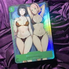 Hinata Hyuga + Sakura Haruno NARUTO City Babe Goddess Waifu Anime Holo Card Bed