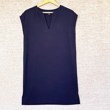 Theory Saturnina NP Casual Shift Dress Womens S Navy Blue V-Neck Urban Crepe