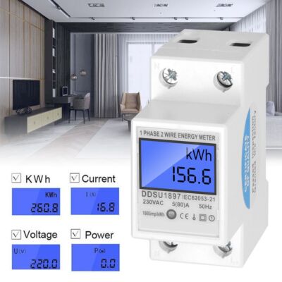 Stromzähler Wechselstromzähler Digital 1-Phasen LCD für DIN Hutschiene 5(80)A
